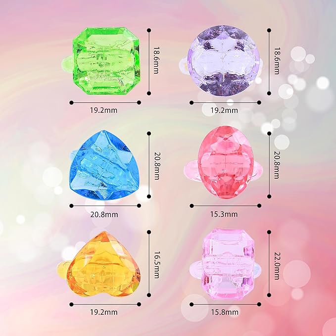 100Pcs Gem Rings Toys for Kids, Bulk Toys Diamond Ring Party Favors for Toddlers, Colorful Princess Ring Dress Up Accessories for Carnival Prizes,Goodie Bag Stuffers,Pinata Fillers,Birthday