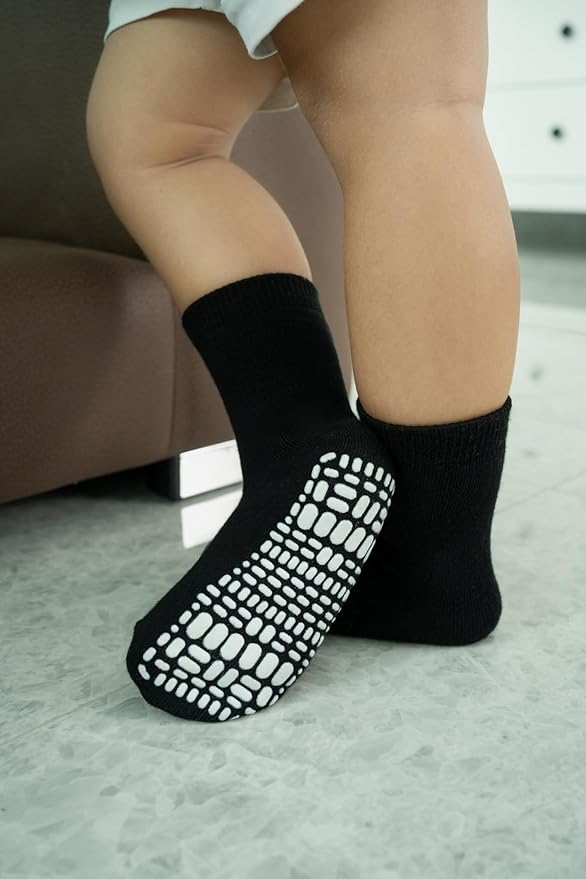 RATIVE Non Skid Anti Slip Crew Socks With Grips for Baby Infant Toddlers Kids Boys