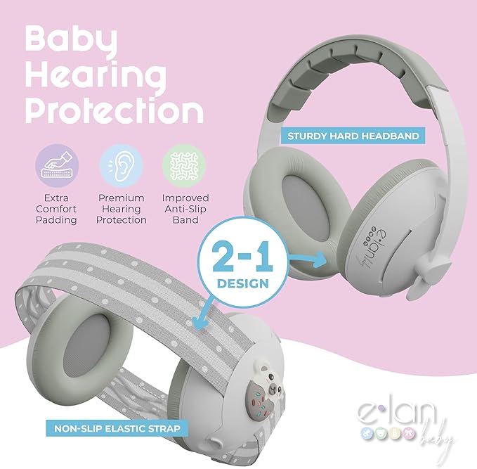 2-in-1 Baby Ear Muffs Noise Protection - Baby Headphones for Noise & Plane Travel - 2 Headbands - Toddler Ear Protection for Infant & Toddler Travel Essential, Age 1-36 Months