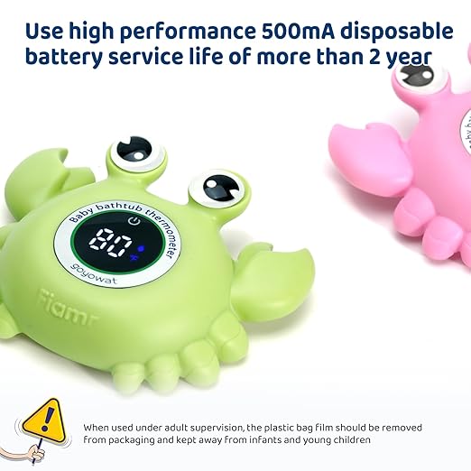 Baby Bath Thermometer Crab Toy - Digital Floating Water Thermometer with LED Display & Color Alerts for Infants, Cute Bath Tub Sensor & Safe Bath Time Essential Toy