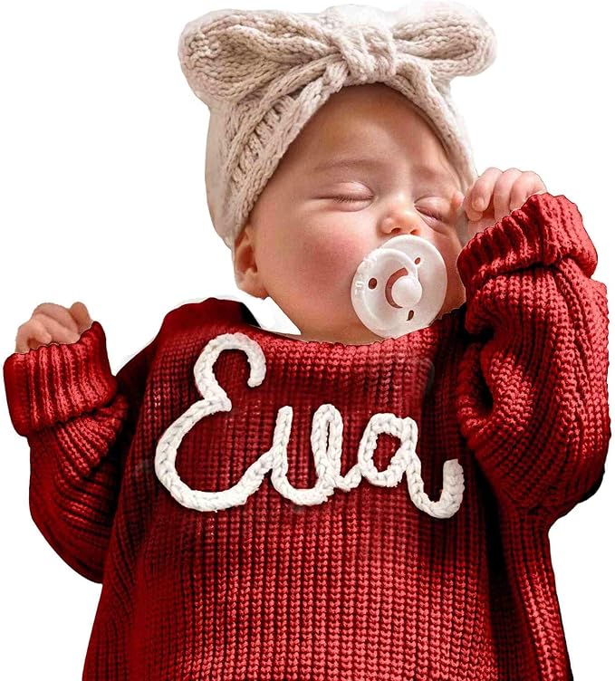 Personalized Baby Knit Sweater, Custom Baby Sweater with Hand-Embroidered Name and Monogram, Customized Unique Gift for Baby