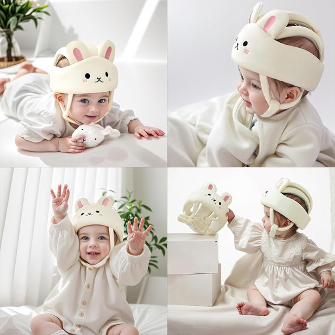 Baby Helmet for Crawling Walking – Soft and Lightweight Baby Head Protector with Adjustable Straps, 360° Protection for Toddlers, Cute Bunny Ears Design, Perfect Baby Fall Back Head Protector