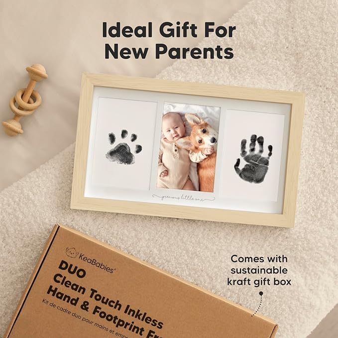 Inkless Hand and Footprint Kit, Boy, Girl, Newborn Keepsake - No Mess Ink Pad for Baby Handprint, Clean Touch Paw Print Kit for Dog Picture Frame,Personalized Baby Christmas Shower Gifts(Ash Wood)