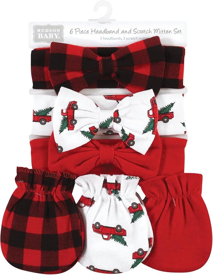 Hudson Baby baby-girls Cotton Headband and Scratch Mitten Set
