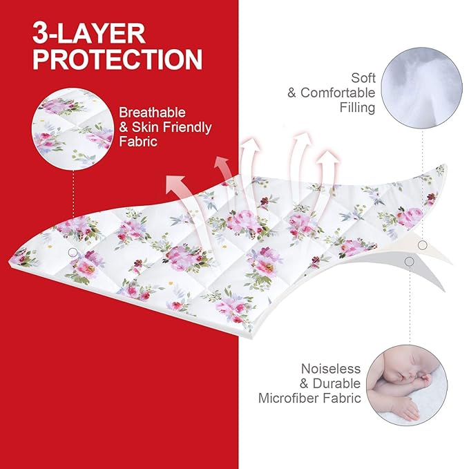 Pack and Play Sheets Fitted, Breathable Thick Playard Lovely Print Cover 39"×27"×5" Compatible with Graco Pack n Play, Floral