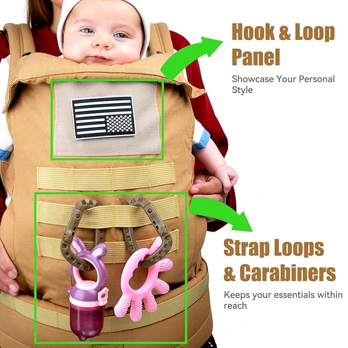 Baby Carrier, Lumbar Support Infant Carrier (0-36M, 8-33 lbs) with Foldable Headrest Carabiners for Big and Tall Parents, Men, Women (Yellow)