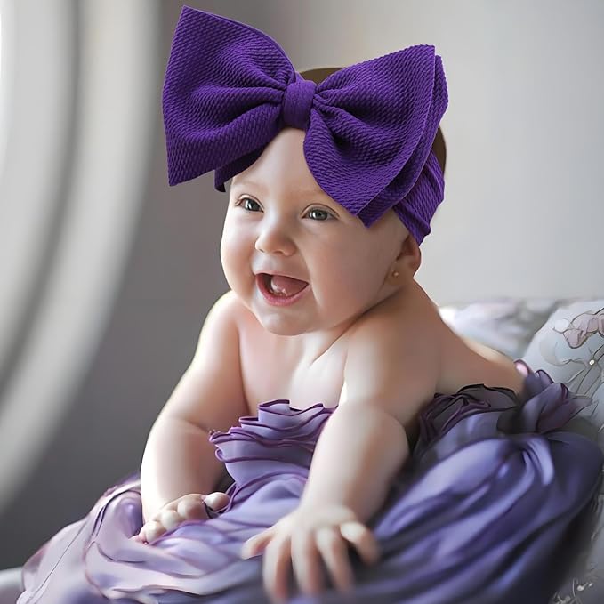 Super Durable Soft Knot Headbands with Hair Bows Infant Toddlers Kids Hair Accessories Violet Purple Headband for Newborn Baby Girls