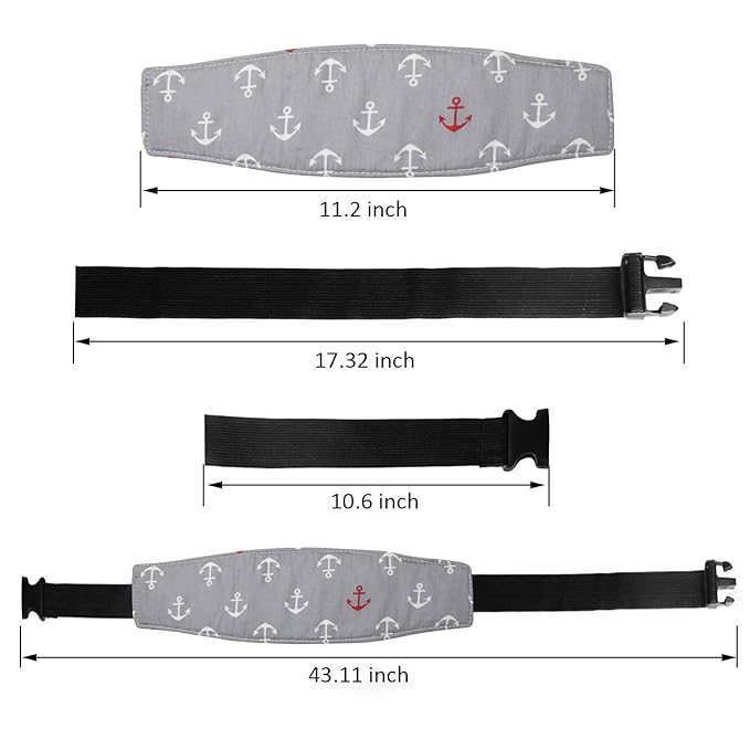 Carseat Head Support,Car seat Straps Pillow Support Ban,Stroller Neck Relief Strap Headrest,Slumber Sling Sleep Positioner (Gery Clouds+Anchor)