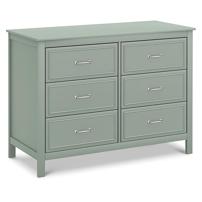 Davinci Charlie 6-Drawer Baby Dresser - GREENGUARD Certified, Wooden Double Chest of Drawers for Kids - Easy to Assemble, Multi-Purpose Storage Dresser for Bedroom, Nursery, Living Room - Light Sage