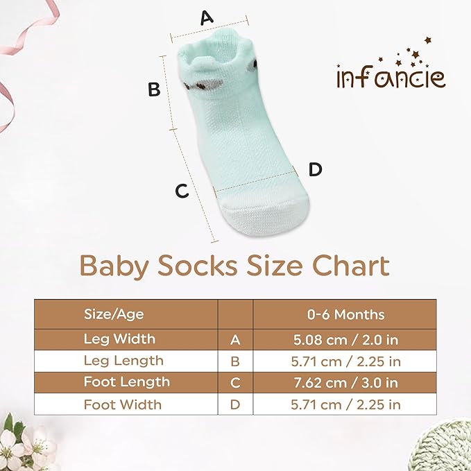 Organic Cotton Baby Socks 0-6 Months Soft for Infants Breathable, Newborn Socks Girls boys Animal Design