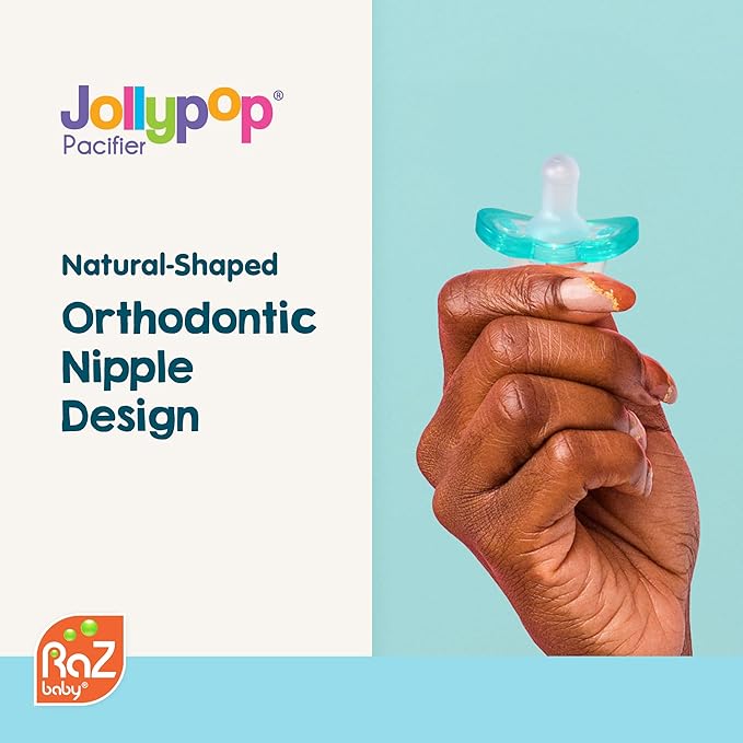 RaZbaby Jollypop Pacifier for Babies 3 Months and Up, USA Made, Natural Shaped Orthodontic Binky, Lovingly Shared in NICUs & Hospitals Worldwide, Medical-Grade 100% BPA-Free - 2 Pack - Orange