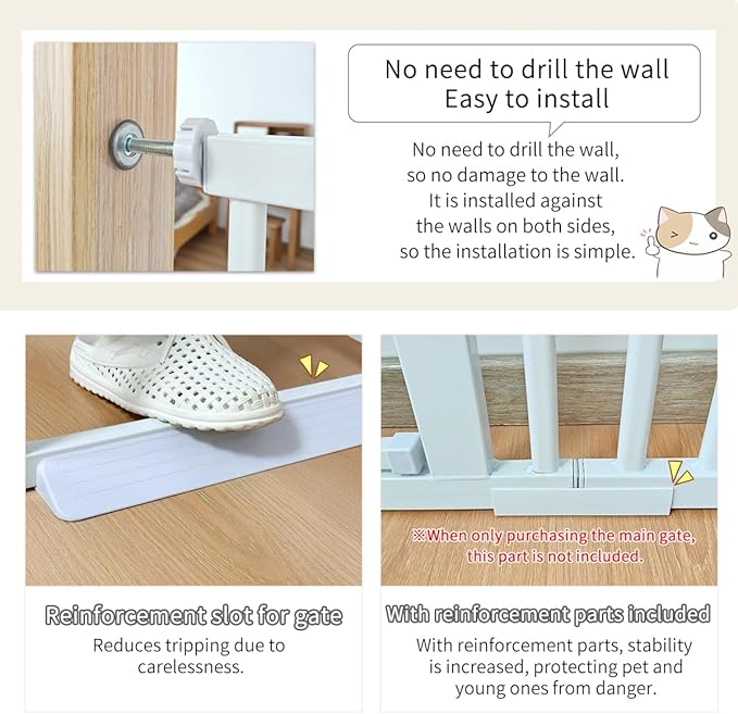 Lumizone Extra Tall Cat Gate 55.12" High Pressure Mounted Extra Wide 2025 New (17 Sizes) 1.37" Gap No Drilling Auto-Close One-Handed Operation Tall Pet Gate for Dogs(White, 55.12" H x 84.45"-88.57" W)