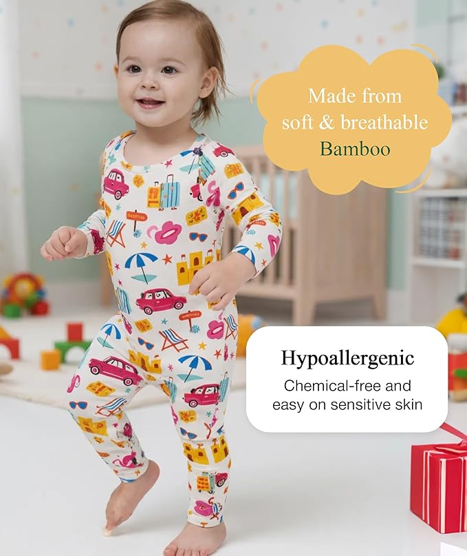 Baby Boy and Girl Romper Long Sleeve Jumpsuit One-Piece Footless Pajamas, Viscose Made from Bamboo