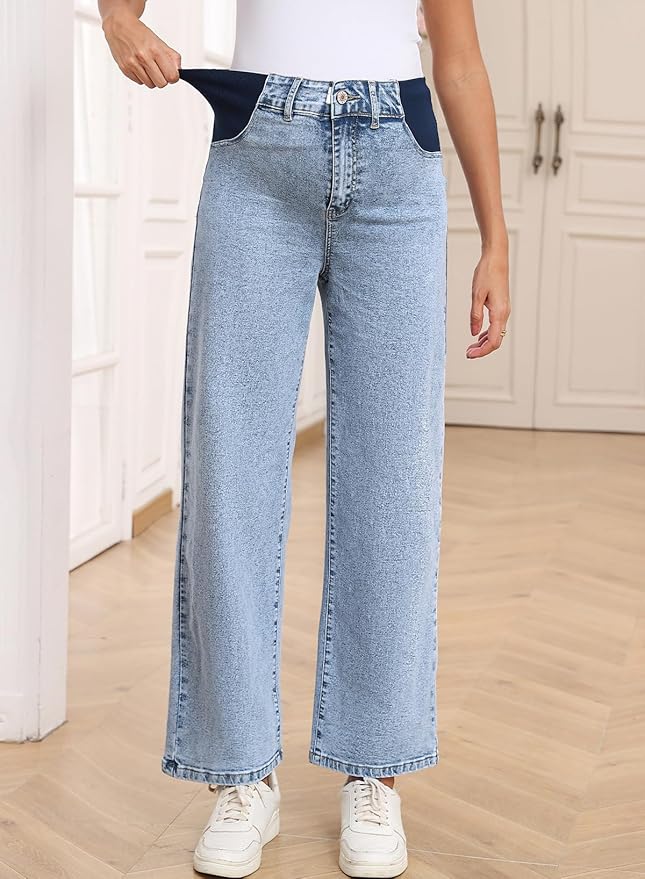 BLENCOT Maternity Jeans for Women High Waist Straight Leg Pregnancy Denim Pants with Pockets