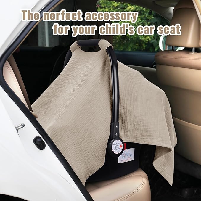 Metplus Muslin Car Seat Cover for Babies - Carseat Stroller Cover Infant Stroller Covers for Boys and Girls, Breathable & Lightweight, Fits Most Strollers & Baby Car Seats