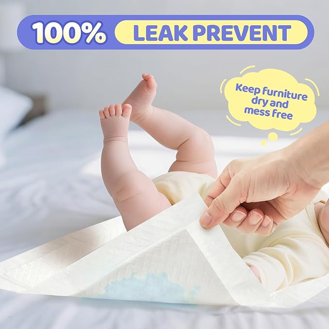 Disposable Changing Pad Liners 100 Count - 13x18 Inches Ultra Soft Super Absorbent Waterproof Baby Diaper Changing Pads White - Leak Proof Baby Changing Mat Liners for Home & Travel