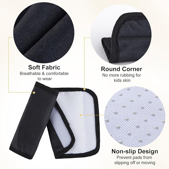 Seat Belt Cover Pad for Baby, Soft Seatbelt Cushion Covers for Kids 2Pcs Car Seat Strap Shoulder Pads for All Car Seats, Stroller, High Chair, High Chair,Black