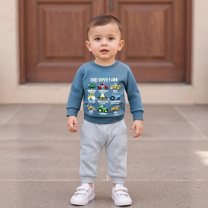Baby Boy Fall Clothes Set Long Sleeve Truck Tractor Print Sweatshirt Pants Toddler Infant Outfits 6 12 18 24 Months 2T