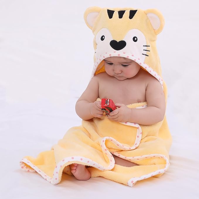 Baby Hooded Towel with Unique Animal Design Ultra Soft Thick Cotton Bath Towel for Newborn (Tiger)