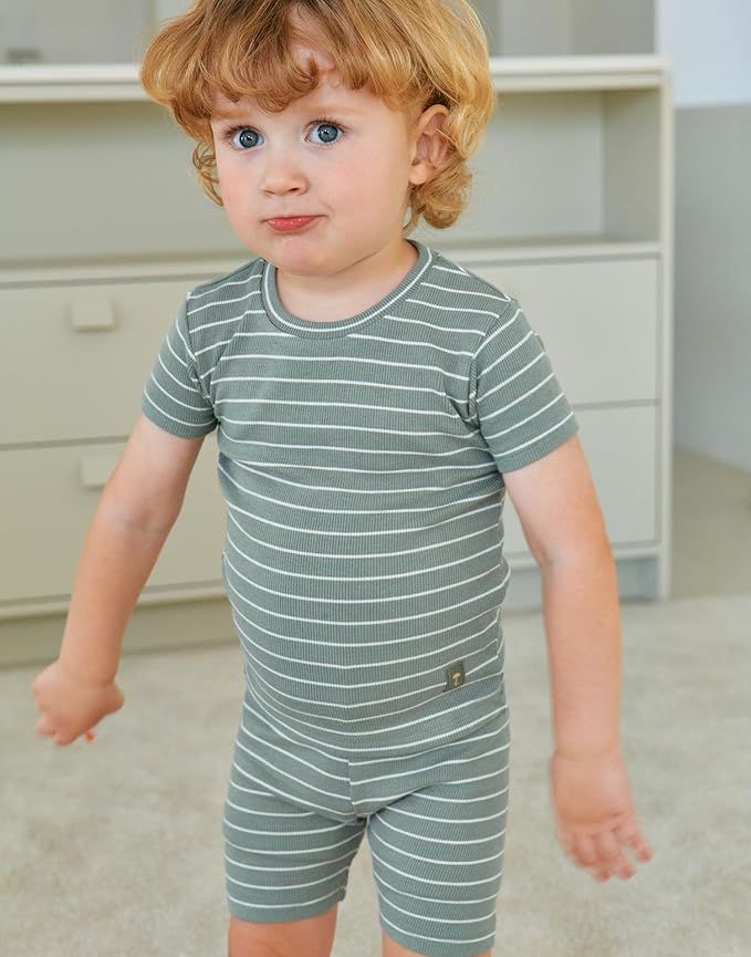 moimoln Stripe Pajamas Set 12M-8Y Ribbed Unisex Baby & Toddler, Soft Viscose, Snug-Fit, Everyday Sleepwear