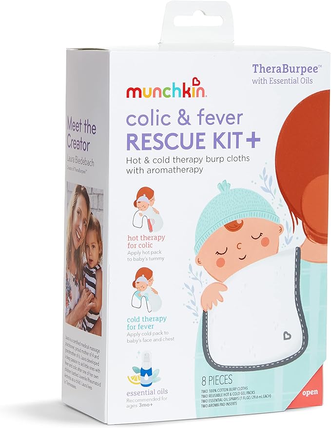 Munchkin® Theraburpee with Essential Oils: Colic & Fever Rescue Kit + with Hot & Cold Therapy Burp Cloths & Aromatherapy