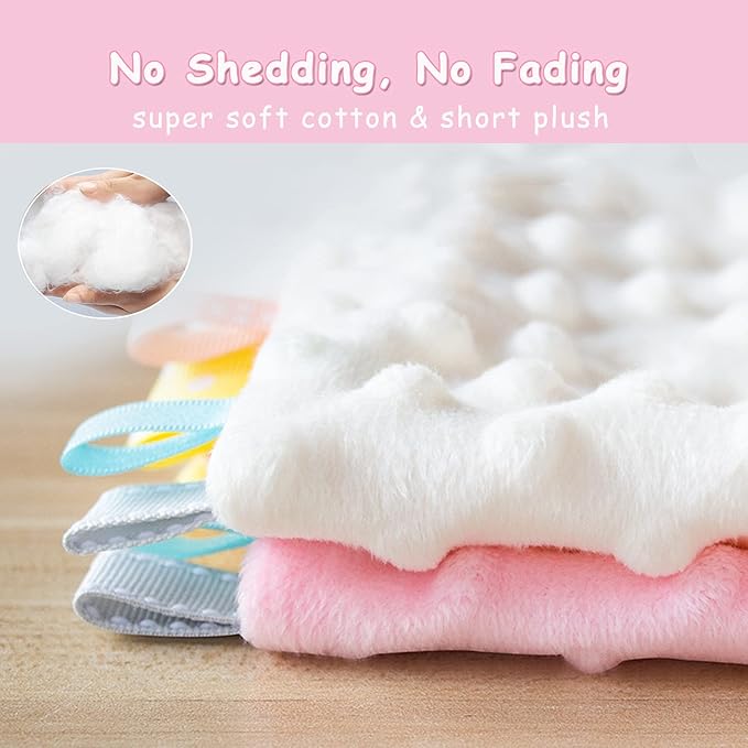 Baby Stuffed Animal Security Blanket with Colorful Textured Tags Soothing Sensory Teether Toy Super Soft Plush Infant Taggy Blanket Minky Dot Lovey Puppy Security Blanket for Nowborn