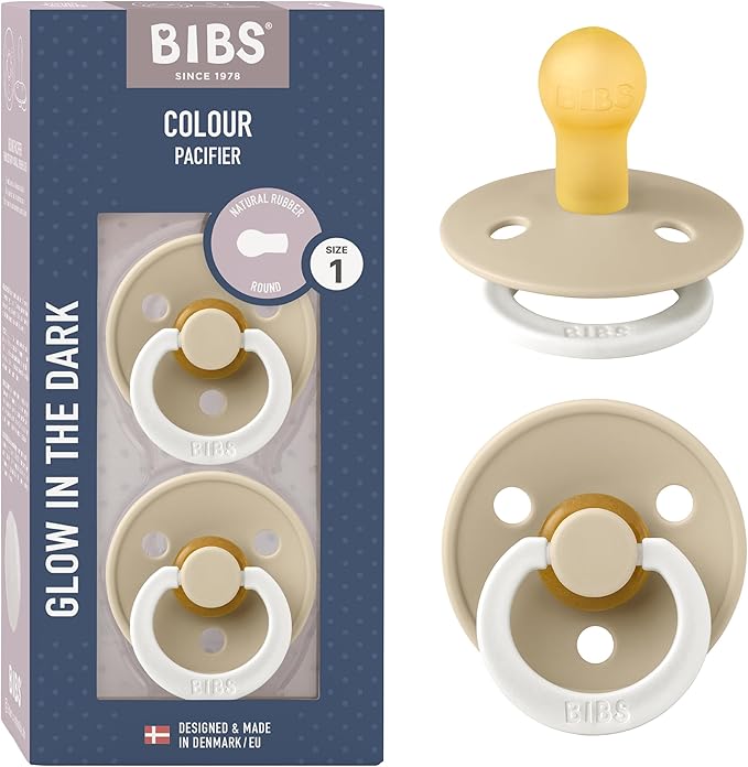 Bibs Pacifiers Color Collection, Set of 2 BPA-Free Latex Pacifiers Made in Europe, Round Nipple Baby Pacifier.
