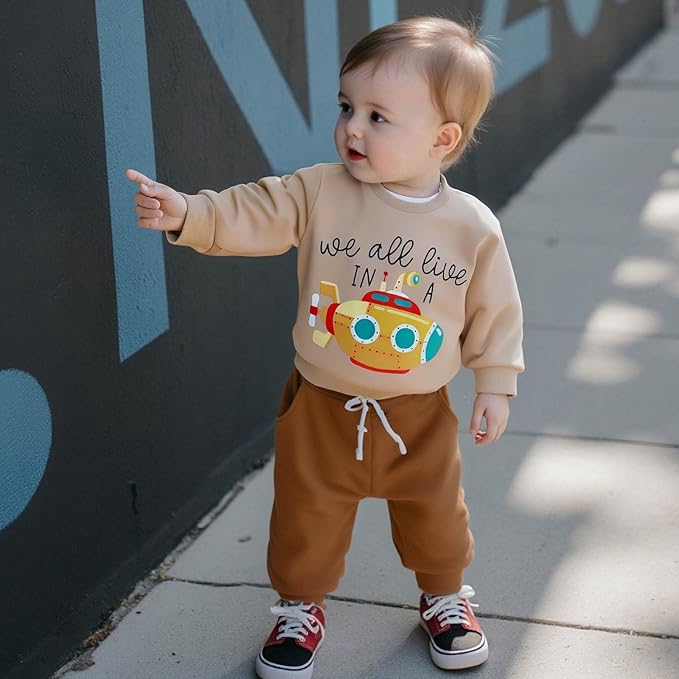WZTYYDS Toddler Baby Boy Fall Clothes Letter Truck Long Sleeve Pullover Sweatshirt Tops Joggers Pants Set Winter Outfits