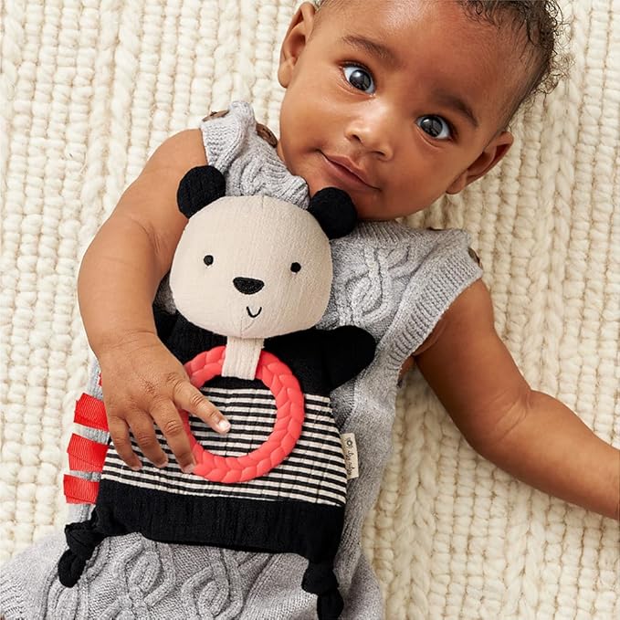 Itzy Ritzy - Bitzy Crinkle Sensory Toy for Babies & Toddlers — Features Crinkle Sound, Soft Braided Teething Toy Ring & Textured Ribbons — Gender Neutral Baby Item for Ages 0 Months & Up, Panda