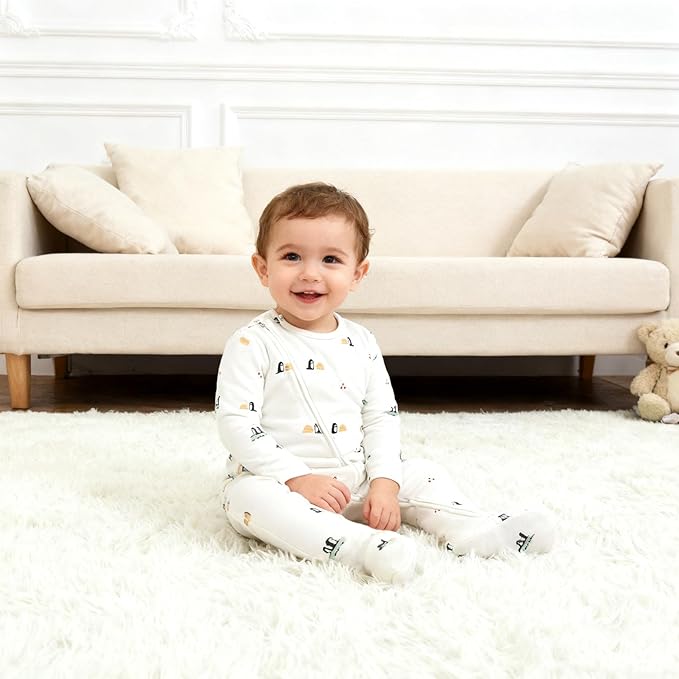 Baby Footie Jumpsuit, 100% Cotton Long Sleeve Footed Romper, Summer Outfit for 0-12 Months