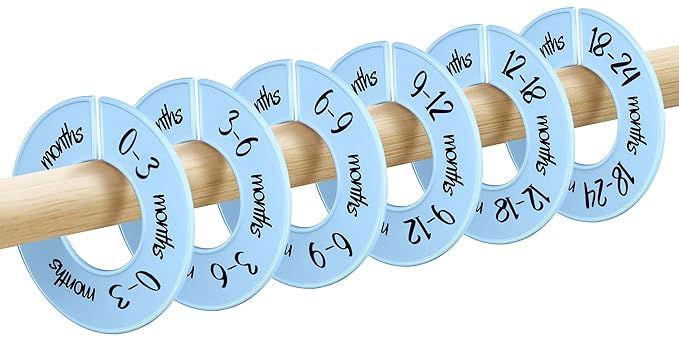 Pro Goleem Baby Closet Dividers Blue Baby Closet Organizer for Nursery Baby Clothes Size Age Dividers Fits 1.5" Rod 6 PCS