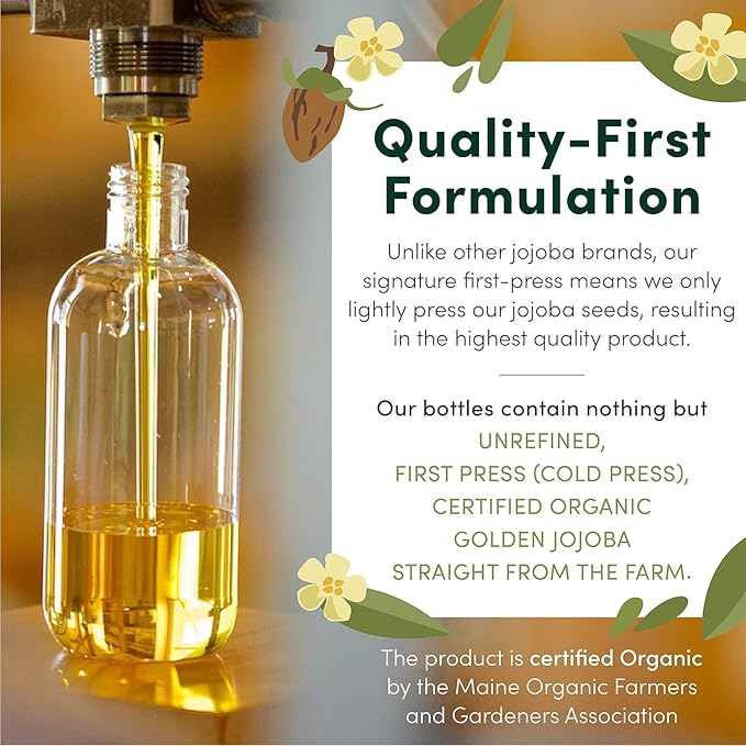 HobaCare Organic Jojoba Baby Oil with Pump Dispenser – 100% Pure Natural Unrefined Unscented Hexane Free Cold Pressed Jojoba Oil for Baby Hair, Infant Skin, Scalp Moisturizing (8.45 oz)