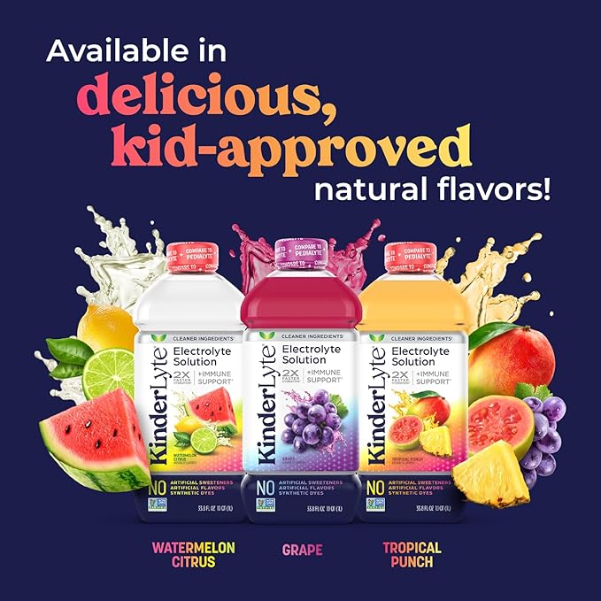 KinderLyte Electrolyte Solution for Kids and Adults - Hydration Drink (Grape, 6 Pack), No Artificial Sweeteners or Flavors, No Synthetic Dyes, Vegan, Non-GMO, Gluten-Free