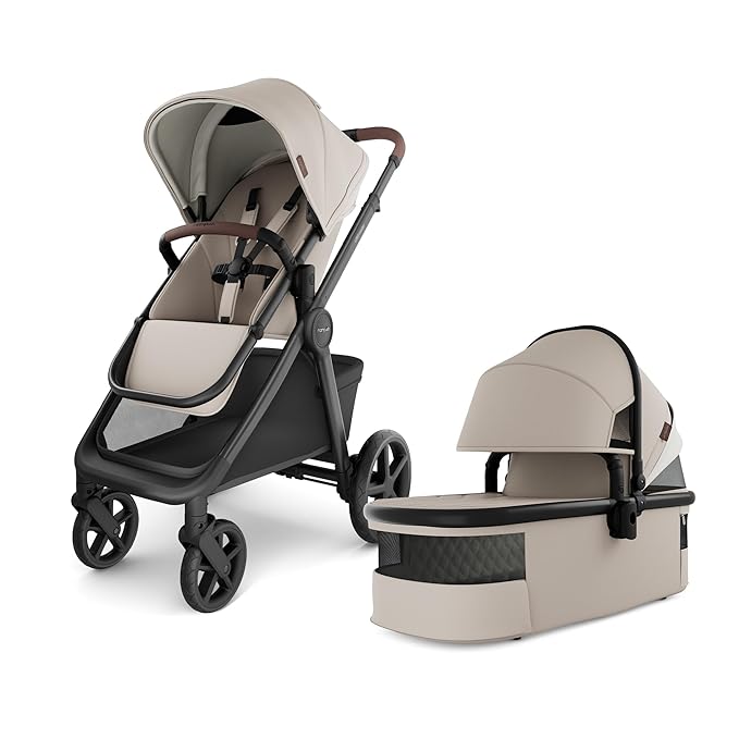 Mompush Ultimate 3 Full Size Baby Stroller with Bassinet from Newborn to 50 lbs - All-Terrain Large Wheels with Full Suspension, Reversible & Extendable Seat for Growing Kids, One-Second Compact Fold