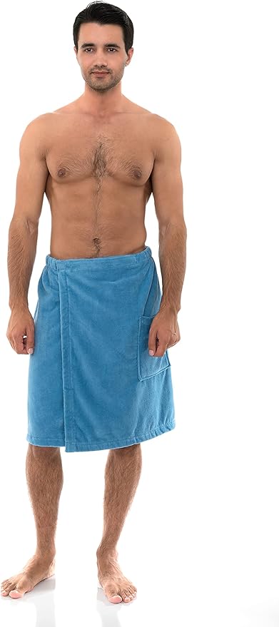 TowelSelections Mens Cotton Shower Wrap Adjustable Terry Velour Spa Bath Towel Wrap Sauna Gym Towels for Men