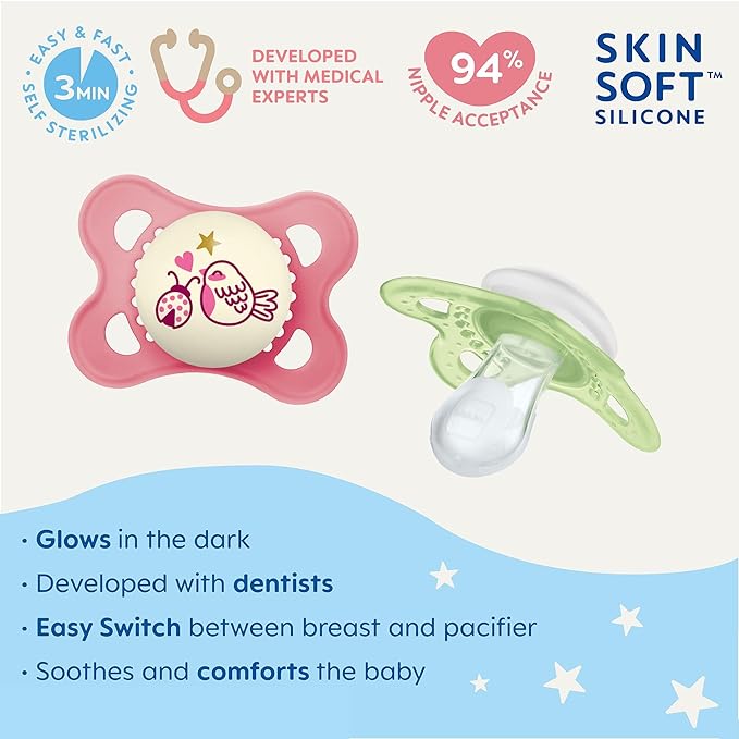 MAM Original Baby Pacifiers 0-6 Months,Binky for Newborn Babies,BPA-Free Skin Soft Silicone Nipple,Glows in The Dark,Developed with Medical Experts,Made in Europe,4 Count (Pack of 12)