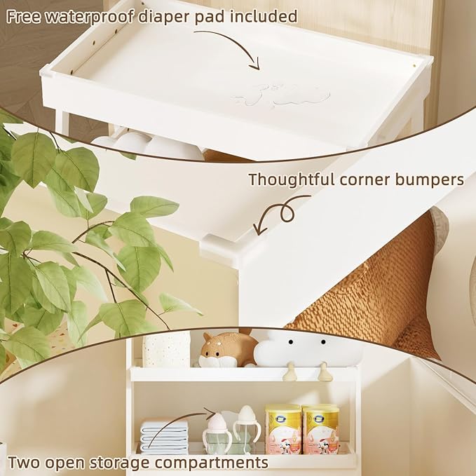 XJD Changing Table, Diaper Changing Station with Waterproof Pad，Baby Changing Table for Nursery Bedroom (White)