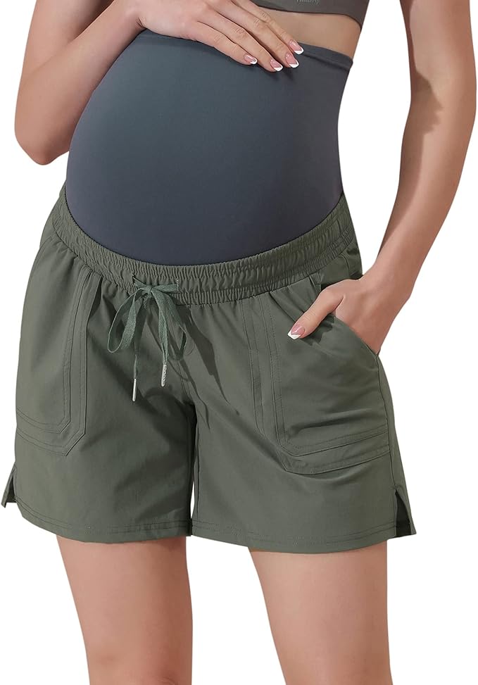 Maacie Maternity Hiking Shorts Quick Dry Waterproof 5" Workout Sports Shorts Outdoor Casual