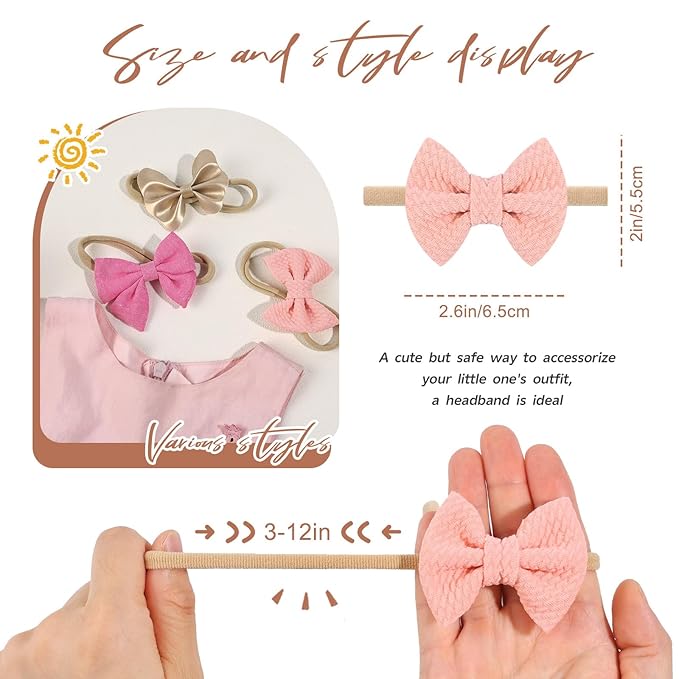 10 PCS Baby Girl Headbands and Bows Soft Elastic Nylon Hairbands Handmade Newborn Head Bands Hair Accessories for Babies Infant Toddler