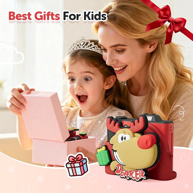 Kids Camera, Christmas Birthday Gifts for Boys Girls Age 3-12,Upgrade HD Flip Digital Video Cameras for Kids, Portable Toys for 3 4 5 6 7 8 9 10 Year Old Childrens with 32GB SD Card-Red