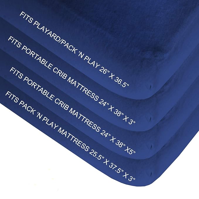 Biloban Pack and Play Sheets Fitted, 2 Pack Pack and Play Sheet Fits for Graco Pack n Play Mattress, Neutral Playard Sheets for Baby Boys and Girl, Light Grey & Navy