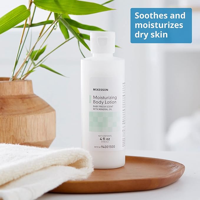 McKesson Moisturizing Body Lotion with Mineral Oil, Baby Fresh Scent, 4 fl oz, 60 Count