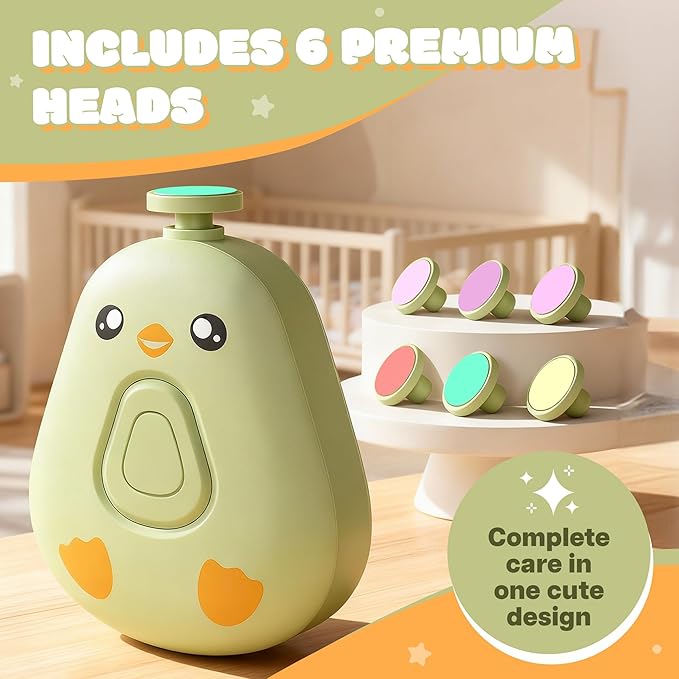 Electric Baby Nail Trimmer – Safe and Quiet Nail File for Infants and Kids, 6 Grinding Heads, Low Vibration & Gentle Power for The Care of Your Baby