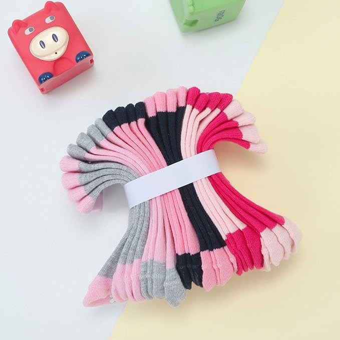 JAKIDAR 12 Pack Baby Toddler Socks Non Slip Grip Cotton Crew Socks for Boys Girls Infants Kids