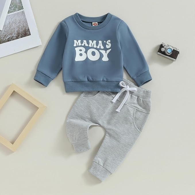 Baby Boy Fall Clothes Set Long Sleeve Letter Print Sweatshirt Pants Toddler Infant Outfits 6 12 18 24 Months 2T