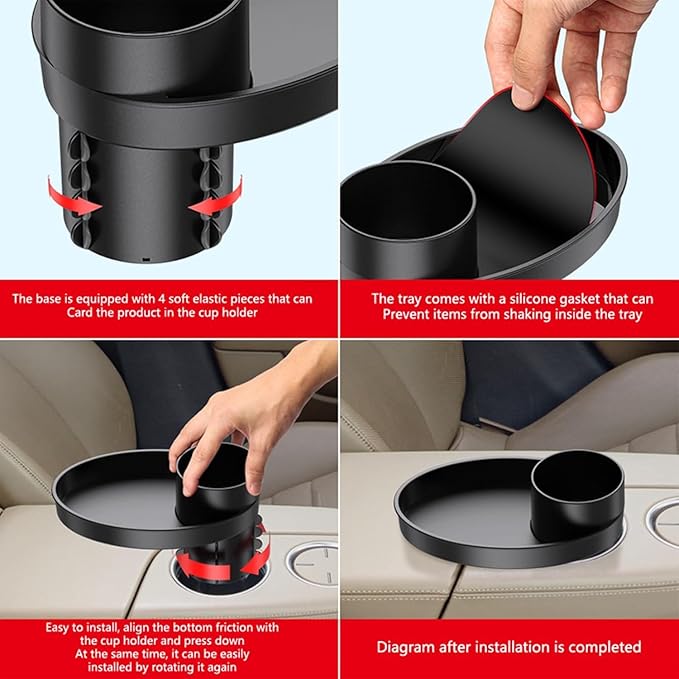 Car Seat Tray - for Cup Holders in 2.5”-2.8”,Easily Expands Snack Tray Cup Holder Tray into 360° Cup & Travel Tray for Kids Car Seat, Booster, and Stroller (Black)