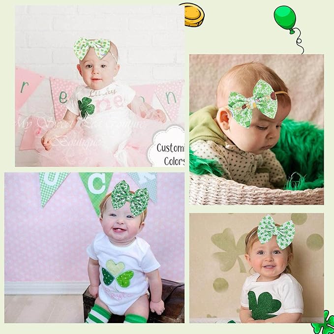 Hairband, 3 Pcs St. Patrick's Themed Cheer Bow Headbands for Baby Girls, One Size Fits All, Newborn and Infant, Green, Comfortable Nylon Fabric
