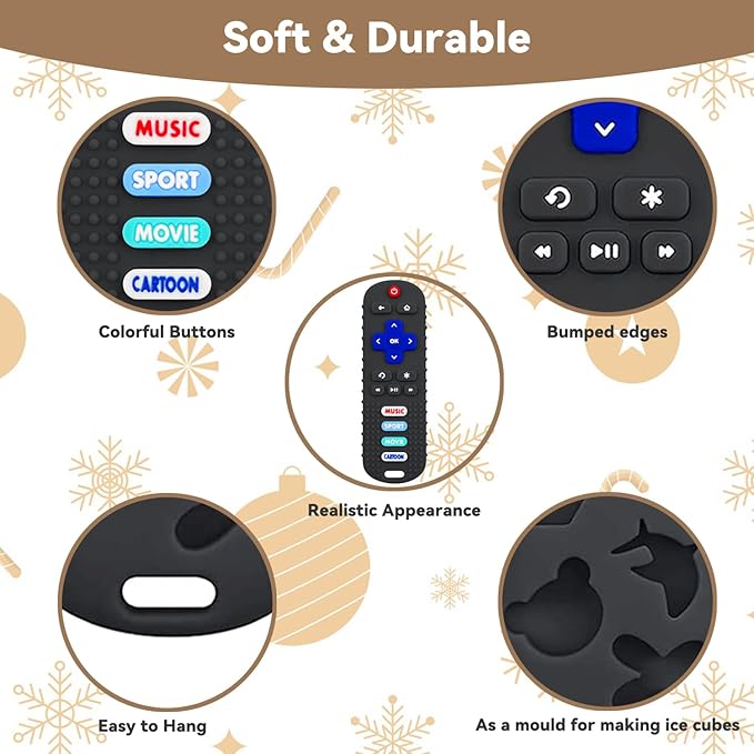 3 Pack Remote Control Shape Silicone Teethers for Babies Chew Toys, Teething Toys for Infant Toddlers,Baby Remote Control Toy, teethers for Babies 6-12 Months (Black&Blue&Pink)
