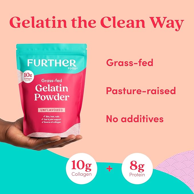 Further Food Premium Gelatin Powder – Unflavored, Grass-Fed & Pasture-Raised Beef Hide, Non-GMO, Sugar-Free, Keto & Paleo Friendly, 31.74 oz