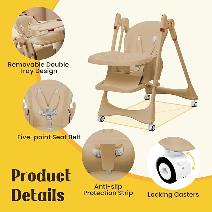 6-in-1 Convertible High Chair with Rocker | Baby High Chair for Newborn to Toddler (0-3 Years) | Adjustable, Foldable & Easy-Clean with Dishwasher Safe Tray & Tool-Free Assembly, Brown